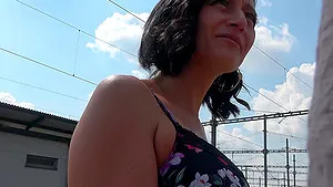 Outdoor dicking ends with Linda Caprice getting cum in mouth