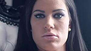 Athina Love with natural tits & shaved cunt wearing stockings