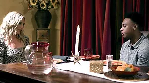 Interracial FFM threesome with small tits housewife Mona Wales