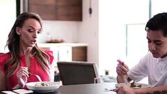 Messy facial ending for fake tits cougar Pristine Edge after nice sex