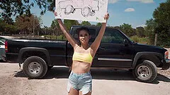 HD POV video of JC Wilds sucking her friend's dick in public