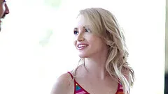 Small tits blondie Lola Fae drops her shorts to ride a hard dick