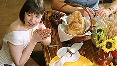 Smooth fucking on the table with skinny Skye Young and Viola