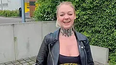 Busty blonde takes a creampie from stranger