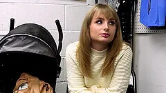 Small tits shoplifter Evie Christian gives head and rides his dick