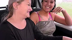 FFM threesome in the car with Vanessa and Dominika Curv - HD