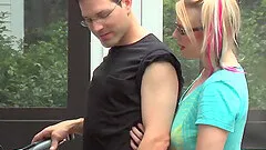 Hardcore outdoor dicking with a blonde girlfriend & her lover