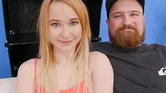 Sexy redhead girlfriend Sweetie Plum rides a dick for her cuckold man