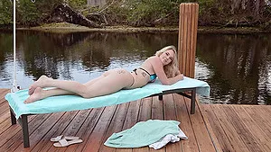 Outdoor dicking by the lake with blonde Kelsey Kane wearing a bikini