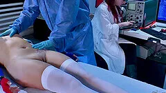 Small tits girl gets fingered and rides a naughty doctor's cock