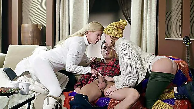 Mommy shares cock with the step daughter and goes crazy