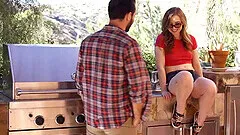 Shaved pussy Gracie May Green with glasses rides a stiff dick