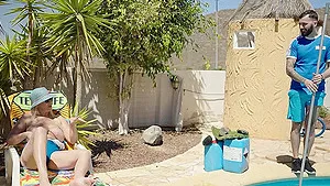 Outdoor dicking by the pool with blonde Marina Montana - HD