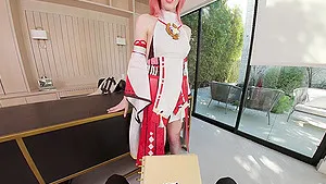 Genshin Impact Yae Miko A sexy Teen Cosplay Parody PT2 With Melody Marks In HD Porn