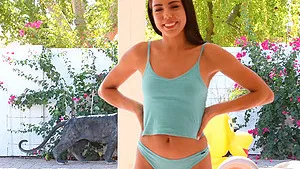 Brunette Rachel with small tits enjoys while fingering herself