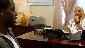 Carla Cox some kind of big black cock doctor shows Jason Brown how a slutty blonde fucks at the office!