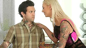 Tattooed couple loves having hardcore sex on the sofa - Brooke Banner