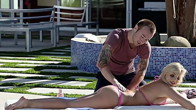 Sensual outdoor fun with the masseur's dick in a hot trio