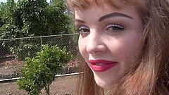 Close up video of redhead Aliya Brynn being fucked outdoors