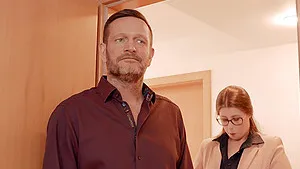 Naughty redhead Lady Lyne with glasses takes a dick in the ass