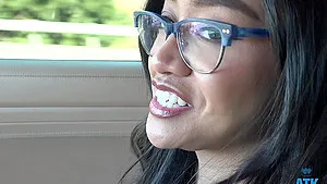 Kinky POV video of skinny Jade Kimiko showing pussy in the car