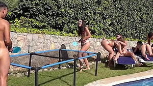 Outdoor group dicking with Valeria Fuentes and Melania Dark