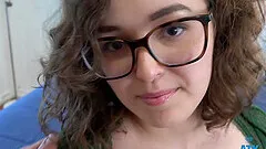 Adorable brunette Leana Lovings with glasses moans while having sex