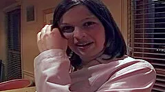 Pregnant giggly British teen gags on cum