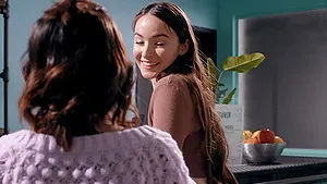 Skinny Hazel Moore bends over to be licked by hot Aria Valencia