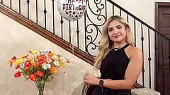 Carter Cavelli with shaved cunt sucking a dick in close up