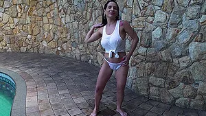Hardcore fucking in the pool with fake boobs Latina Carol Corrales