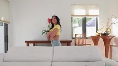 Kiana Kumani enjoys while sucking a big black cock before riding it