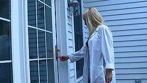 Kinky blonde scientist make a fuck machine to please herself