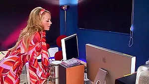 Paige Ashley stripping at an office party, and ends up fucking 2 horny men after hours threesome