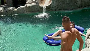 Small tits babe Liz Jordan teases in the pool and gets a creampie