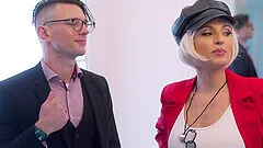 Kenzie Love with big tits moans while being fucked on the sofa