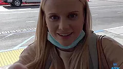 Blonde Paris White moans loud while getting fingered in the car