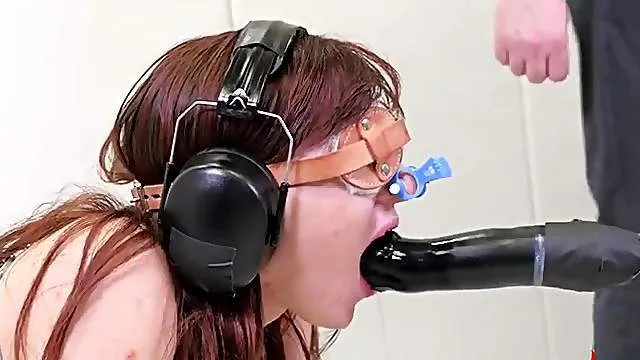 Sub eats asshole with a dildo machine fucking her ass