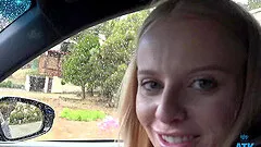 Paris White enjoys while being fingered in the car - POV