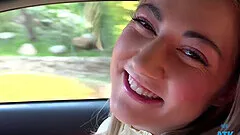 Blonde Lily Adams enjoys while being fingered in the car