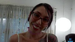 Slender chick Xochi Moon with glasses getting fucked from behind