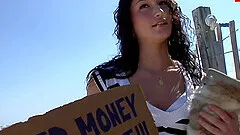 British brunette small tits teen pick up on street for porn casting