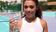 Cute ebony girl Willow Ryder plays tennis and wants hard sex