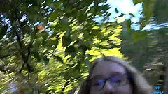 Outdoors amateur video of kinky Kallie Taylor with glasses giving head