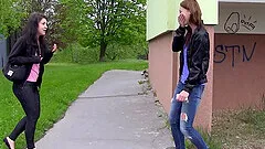 Cute girl Aika May using a small pink toy on lovely babe Mila