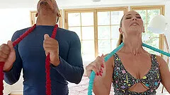 Cherie Deville enjoys during rough interracial dicking on the bed