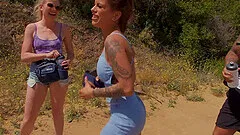 Outdoor group dicking during hiking with Angel Youngs & Nikki Sweet