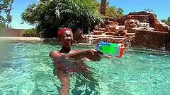 Outdoor lesbian threesome with Abigaiil Morris and Octavia Red