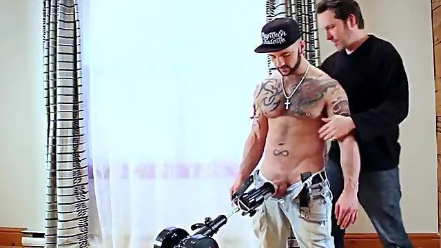 Machine sex toy swallows his cock and pleases it