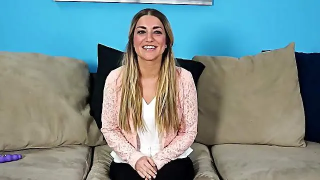 Cute chick in her first porn strips and gets out her toy